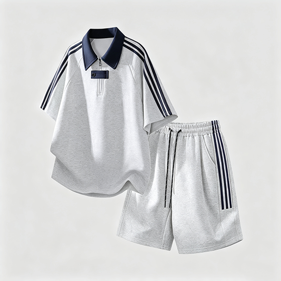 Men’s Striped Sports Shirt & Shorts Set - Image 4