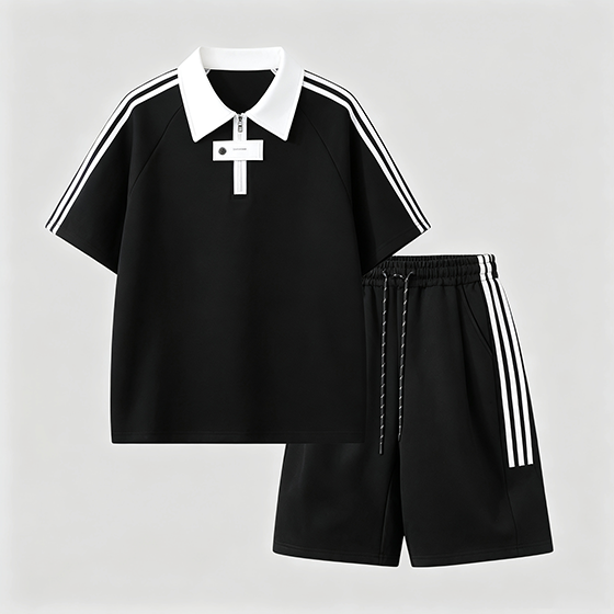 Men’s Striped Sports Shirt & Shorts Set - Image 2